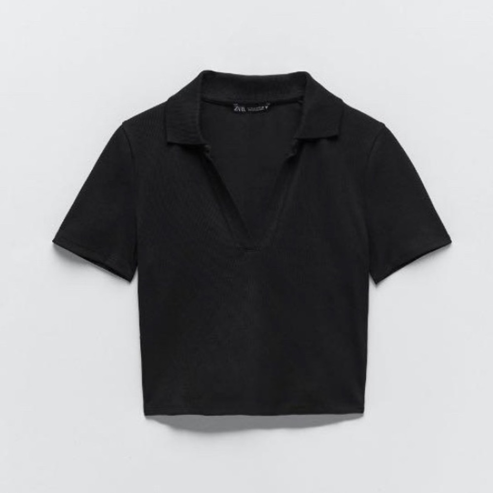 Zara Black Collared Crop Top size medium